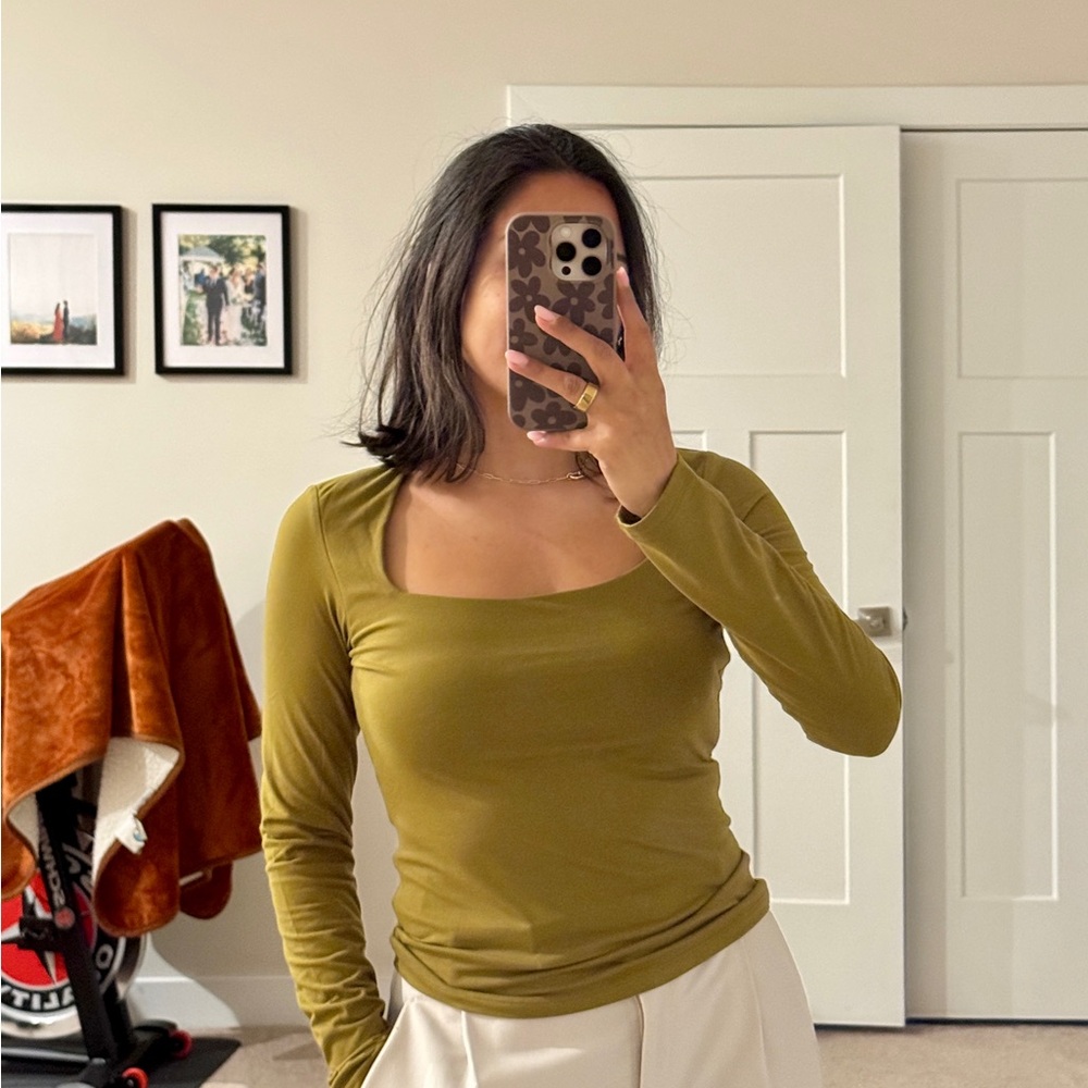 H&M Olive Green Square Neck Blouse